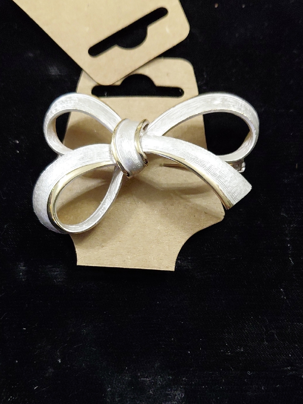 Silver-Tone Bow Brooch with Subtle Gold Edge